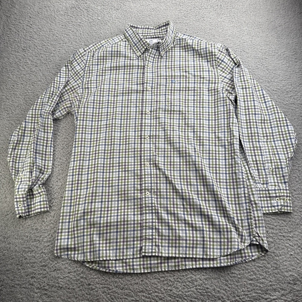 Southern Tide Shirt Mens Large Trim Fit L/S Button Down Blue Green Gingham
